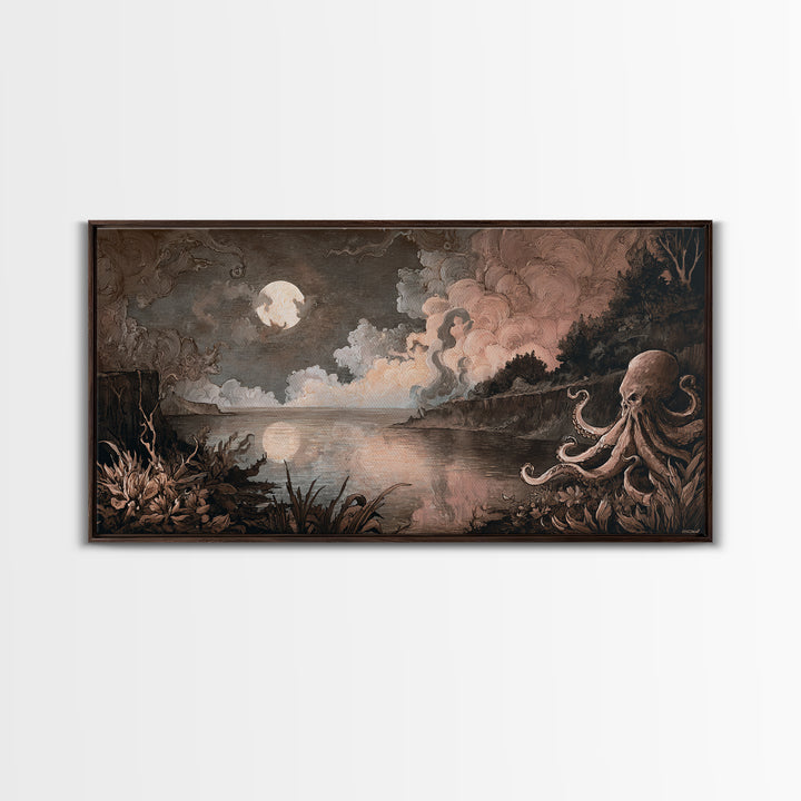 The Salt King Of The Black Shore, Halloween Wall Art, Wide Panoramic Art, Framed Canvas Print, Halloween Home Decor, Gothic Wall Art
