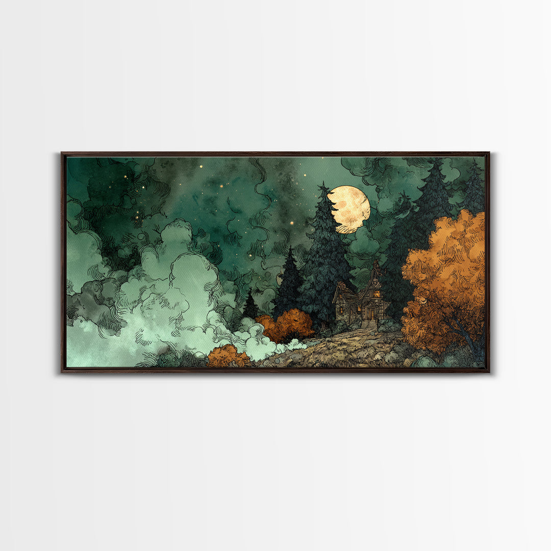 The Children Of The Star Orchard, Cosmic Horror Decor, Wide Panoramic Art, Canvas Print, Halloween Home Decor, Gothic Wall Art