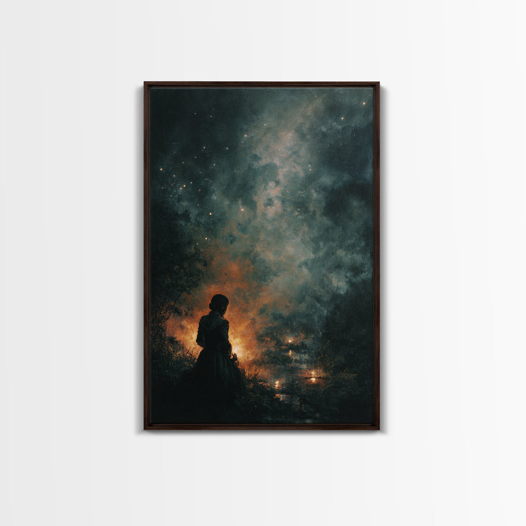 The Seamstress Of Living Nebulae, Occult Wall Decor, Vertical Wall Art, Framed Canvas Print, Halloween Home Decor, Gothic Wall Art