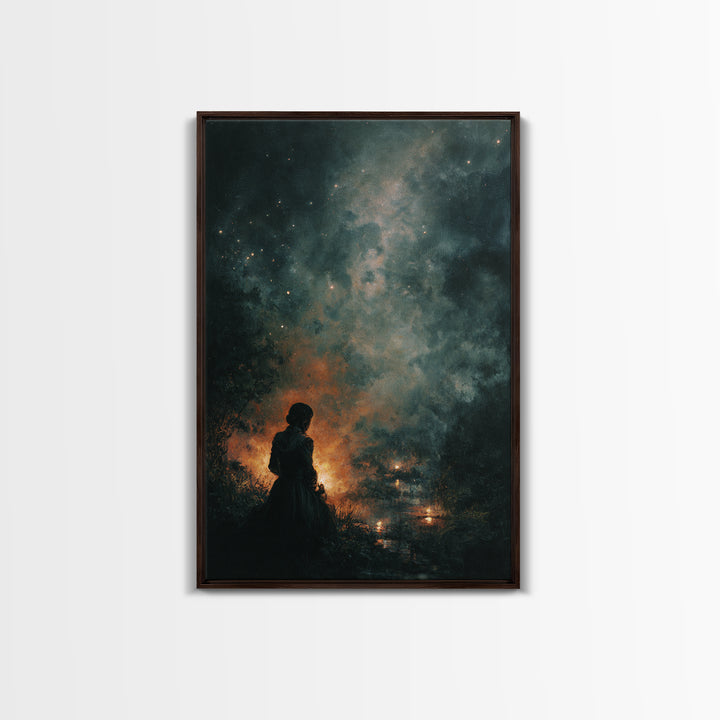 The Seamstress Of Living Nebulae, Occult Wall Decor, Vertical Wall Art, Framed Canvas Print, Halloween Home Decor, Gothic Wall Art