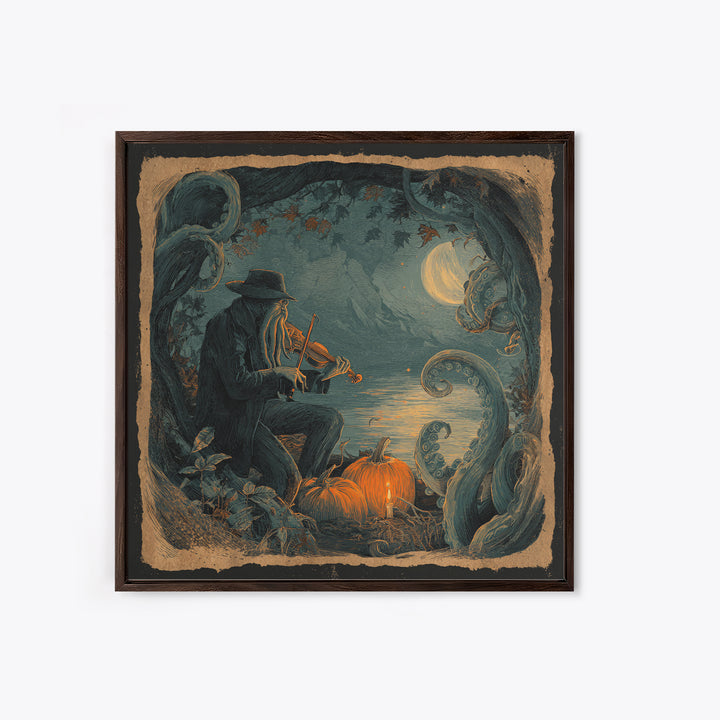 The Violinist Of The Drowned Moon, Macabre Halloween Art, Square Wall Art, Canvas Print, Halloween Home Decor, Gothic Wall Art