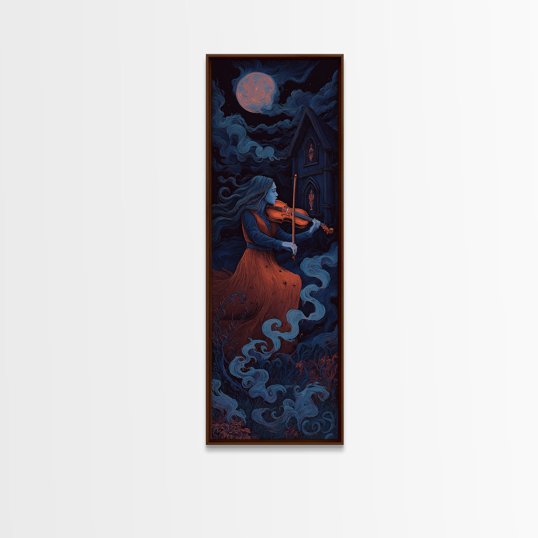 The Violinist Of The Drowned Moon, Macabre Halloween Art, Tall Narrow Wall Art, Canvas Print, Halloween Home Decor, Gothic Wall Art