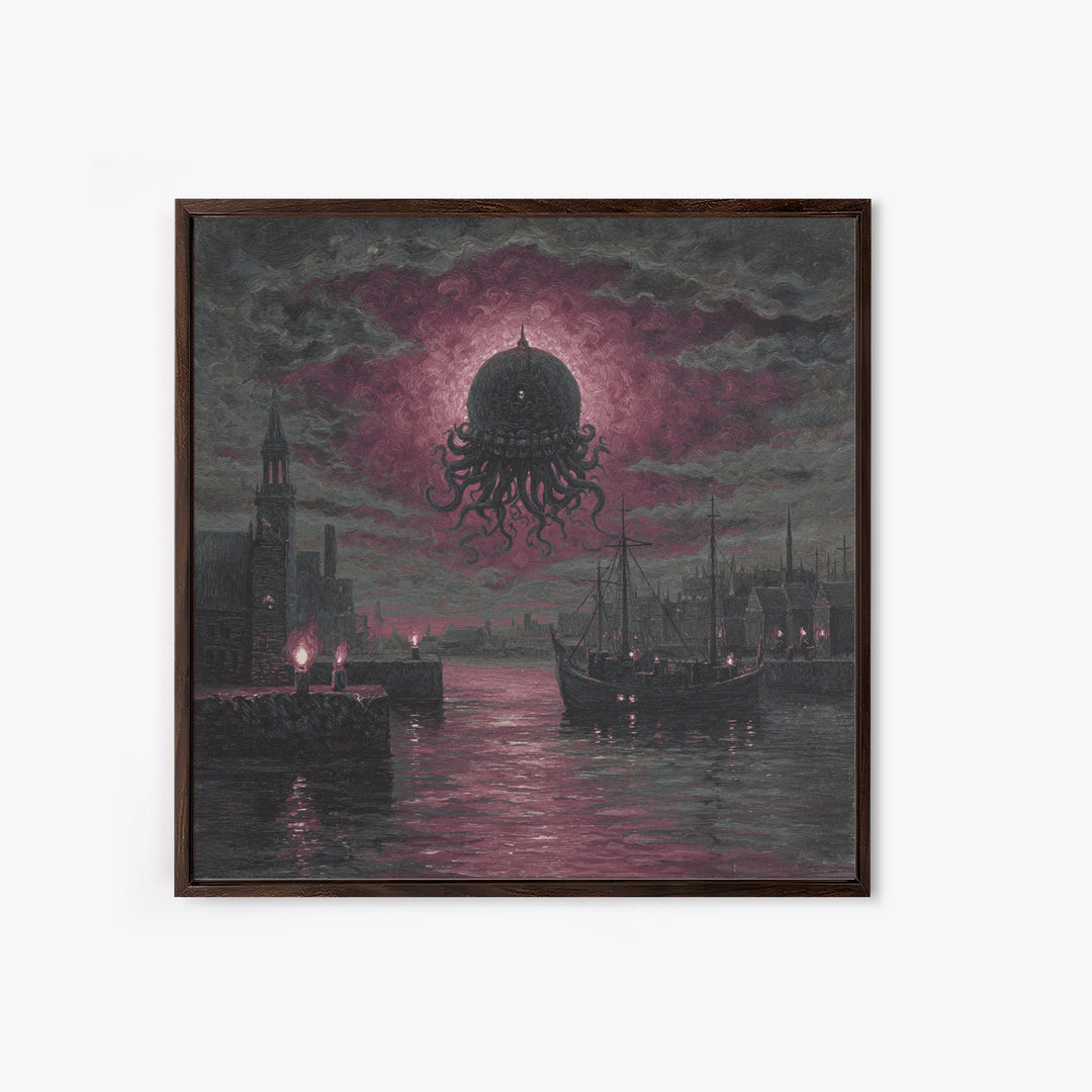 The Mask Of The Crawling God, Spooky Wall Decor, Square Wall Art, Framed Canvas Print, Halloween Home Decor, Gothic Wall Art