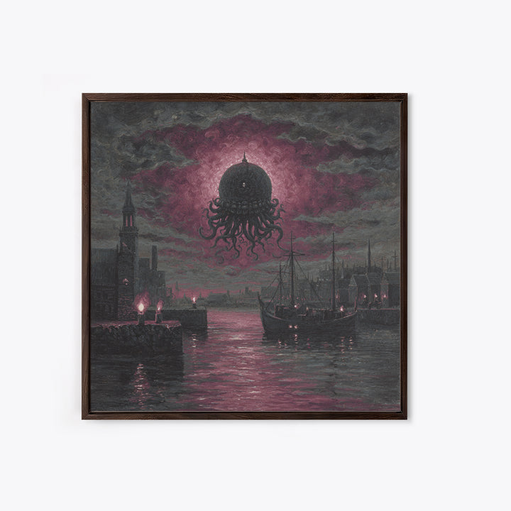 The Mask Of The Crawling God, Spooky Wall Decor, Square Wall Art, Framed Canvas Print, Halloween Home Decor, Gothic Wall Art