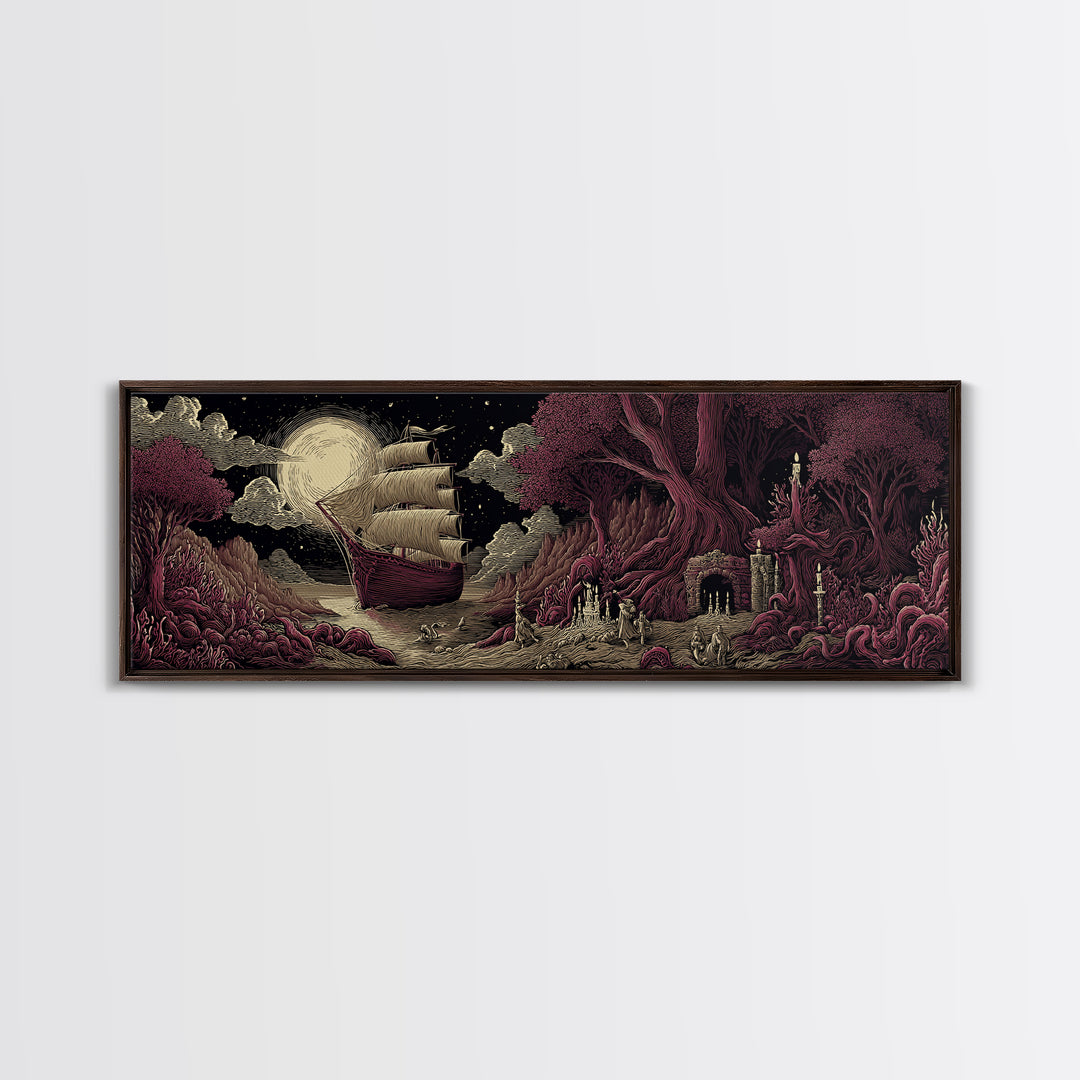 The Candelit Ark Of Forgotten Stars, Cosmic Horror Decor, Extra Wide Wall Art, Canvas Print, Halloween Home Decor, Gothic Wall Art