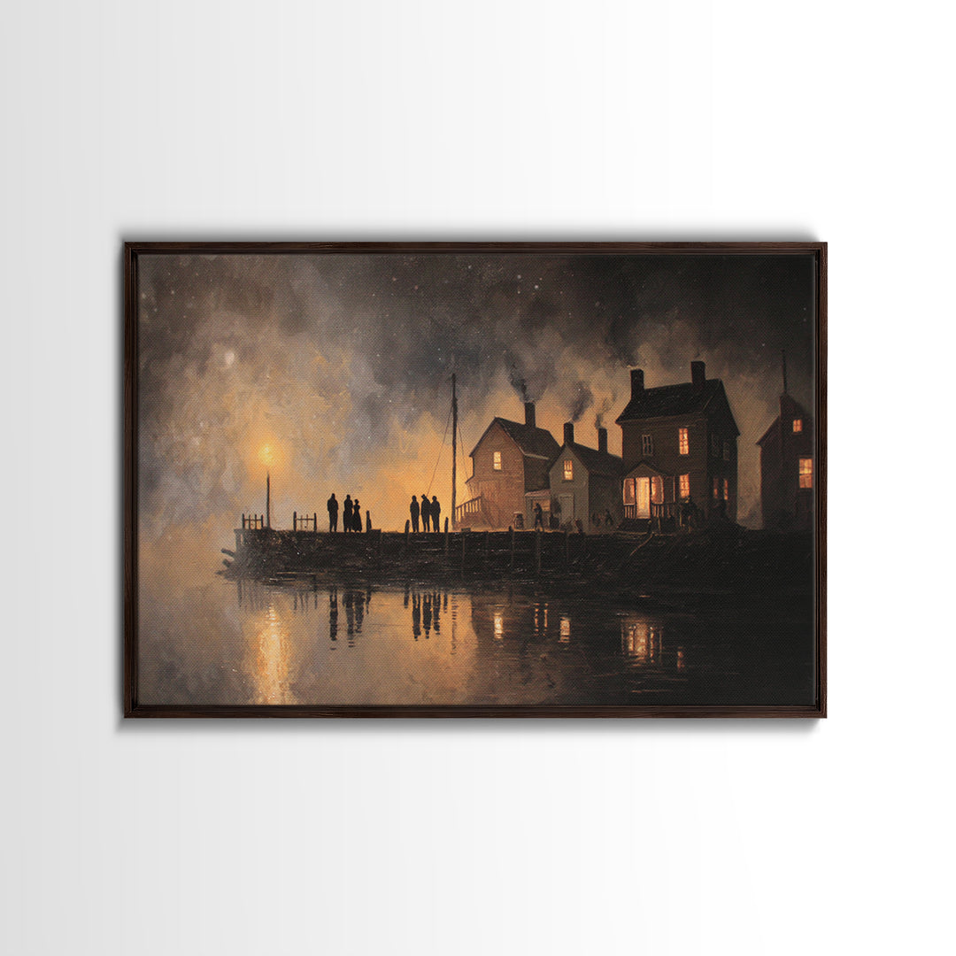 The Tea Party At Innsmouth Pier, Lovecraftian Wall Art, Landscape Wall Art, Canvas Print, Halloween Home Decor, Gothic Wall Art