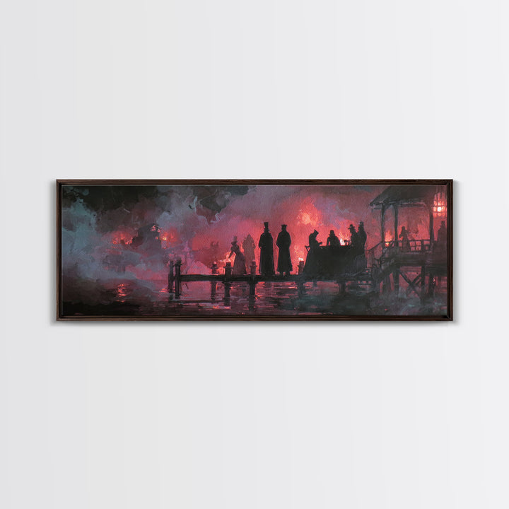 The Tea Party At Innsmouth Pier, Halloween Wall Art, Extra Wide Wall Art, Framed Canvas Print, Halloween Home Decor, Gothic Wall Art