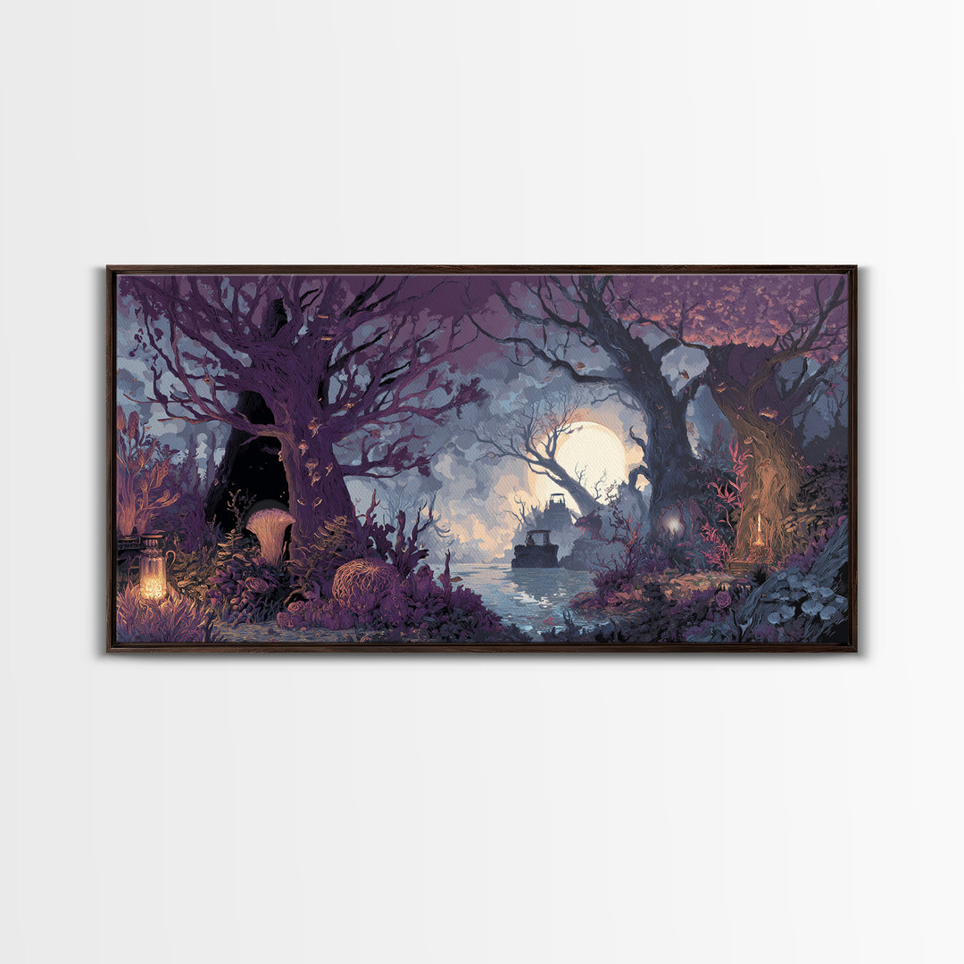 The Garden Of The Eyeless Moon, Dark Fantasy Wall Art, Wide Panoramic Art, Canvas Print, Halloween Home Decor, Gothic Wall Art