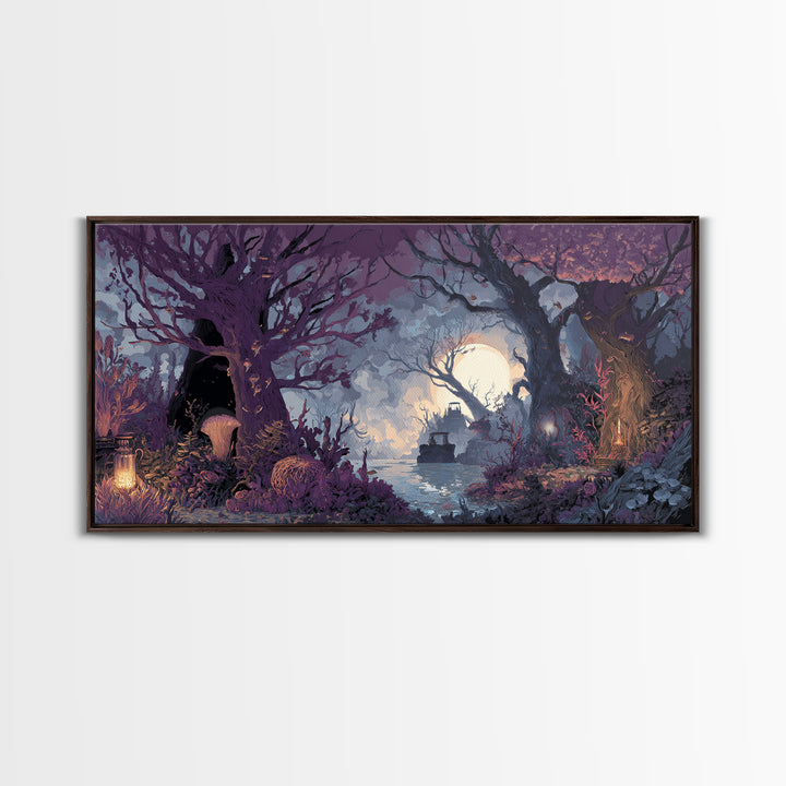 The Garden Of The Eyeless Moon, Dark Fantasy Wall Art, Wide Panoramic Art, Canvas Print, Halloween Home Decor, Gothic Wall Art