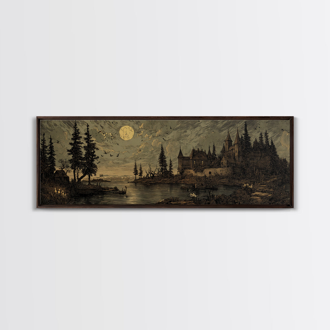 The Garden Of The Eyeless Moon, Macabre Halloween Art, Extra Wide Wall Art, Canvas Print, Halloween Home Decor, Gothic Wall Art