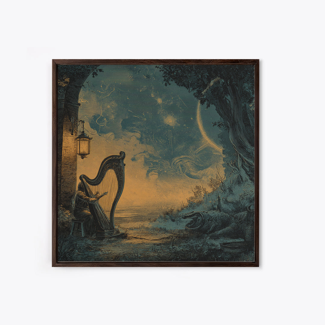The Harpist Of Abyssal Sleep, Halloween Wall Art, Square Wall Art, Canvas Print, Halloween Home Decor, Gothic Wall Art, Seasonal Home Decor