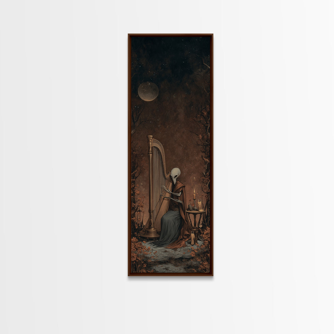 The Harpist Of Abyssal Sleep, Lovecraftian Wall Art, Tall Narrow Wall Art, Framed Canvas Print, Halloween Home Decor, Gothic Wall Art