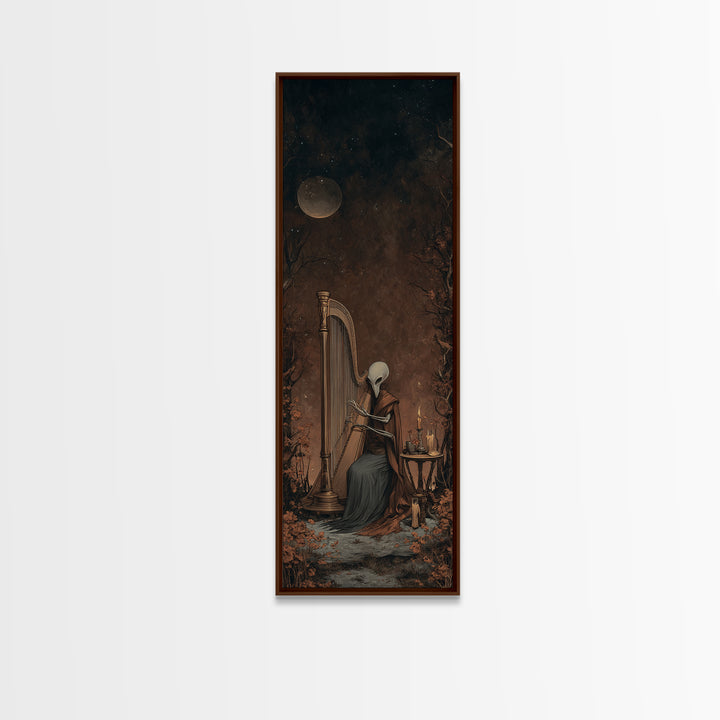 The Harpist Of Abyssal Sleep, Lovecraftian Wall Art, Tall Narrow Wall Art, Framed Canvas Print, Halloween Home Decor, Gothic Wall Art