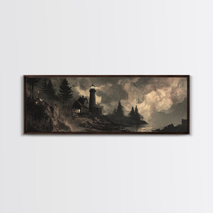 The Last Lighthouse Of Y’Ha-Nthlei, Occult Wall Decor, Extra Wide Wall Art, Framed Canvas Print, Halloween Home Decor, Gothic Wall Art
