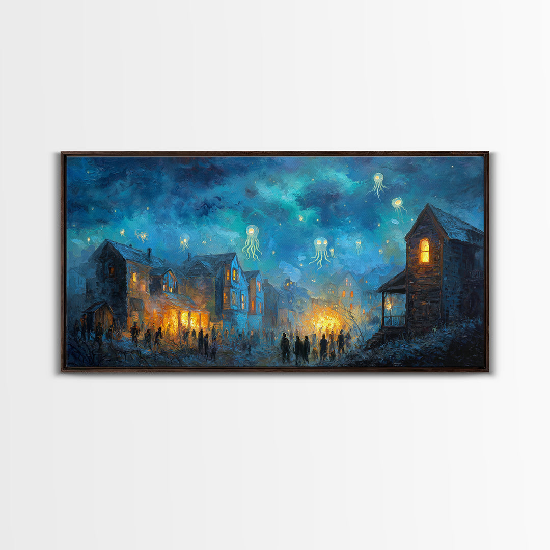 The Festival Of The Little Old Ones, Eldritch Wall Art, Wide Panoramic Art, Canvas Print, Halloween Home Decor, Gothic Wall Art