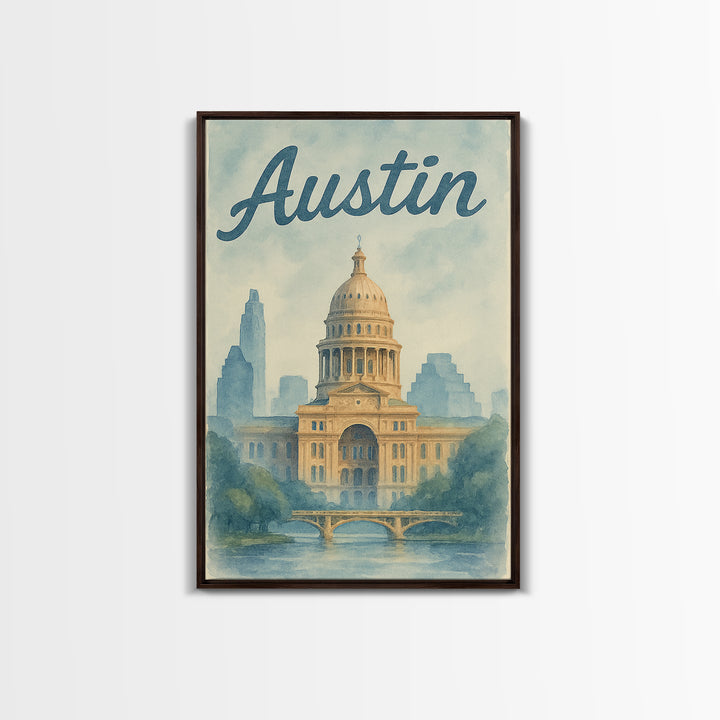 Austin Travel Poster, Canvas Print, Painted Travel Poster Art, Austin City Art, Gift For Travelers, Fine Art Print, City Travel Prints