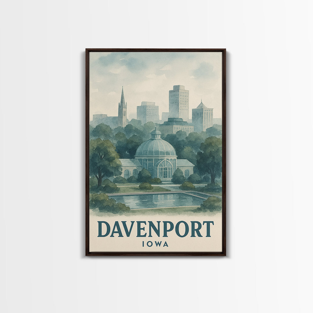 Davenport Travel Poster, Framed Canvas Print, Illustrated Watercolor Poster, Davenport Poster Print, Travel Poster Set, City Art Print