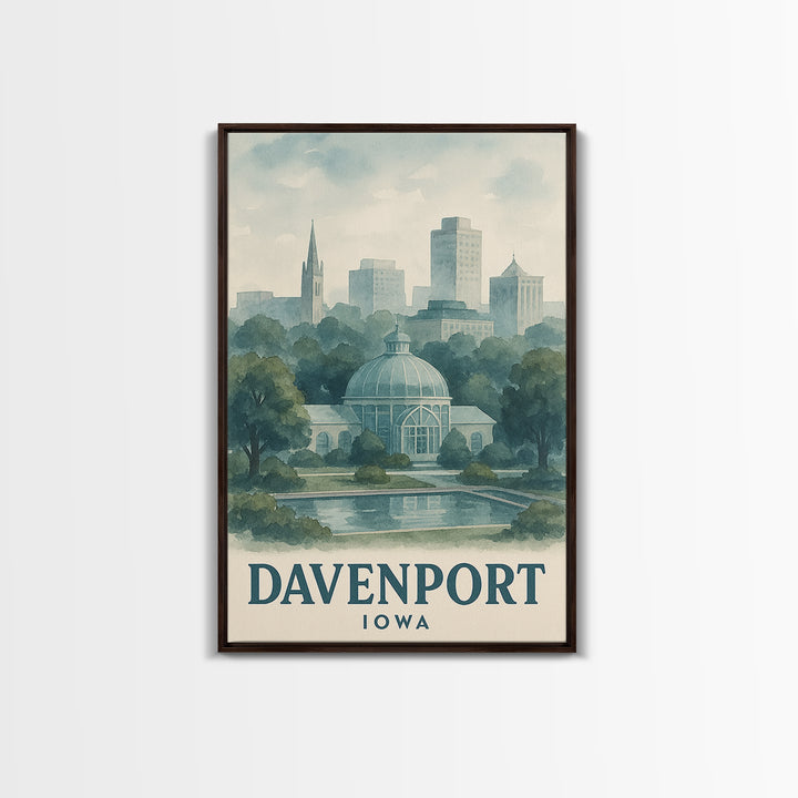 Davenport Travel Poster, Framed Canvas Print, Illustrated Watercolor Poster, Davenport Poster Print, Travel Poster Set, City Art Print