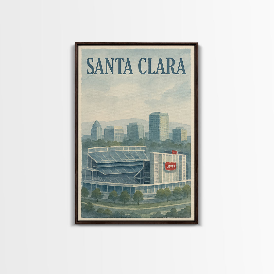 Santa Clara Travel Poster, Framed Canvas Print, Illustrated Watercolor Poster, Santa Clara Travel Art, Travel Poster Art, Travel Wall Decor