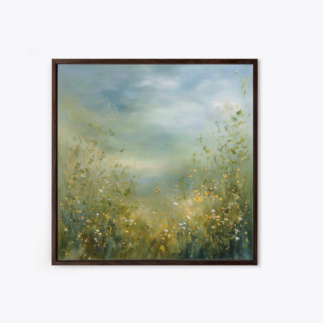Sunlit Meadow with Wildflowers Framed Canvas Print, Waiting Room Art, Gallery Decor, Waiting Room Decor, Fine Art, Calm, WRA-1x1-32