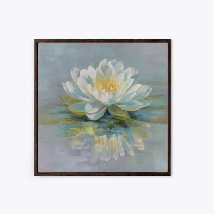 Lotus Flower on Still Water Framed Canvas Print, Waiting Room Art, Office Art, Waiting Room Decor, Calm, Gallery Decor, WRA-1x1-39