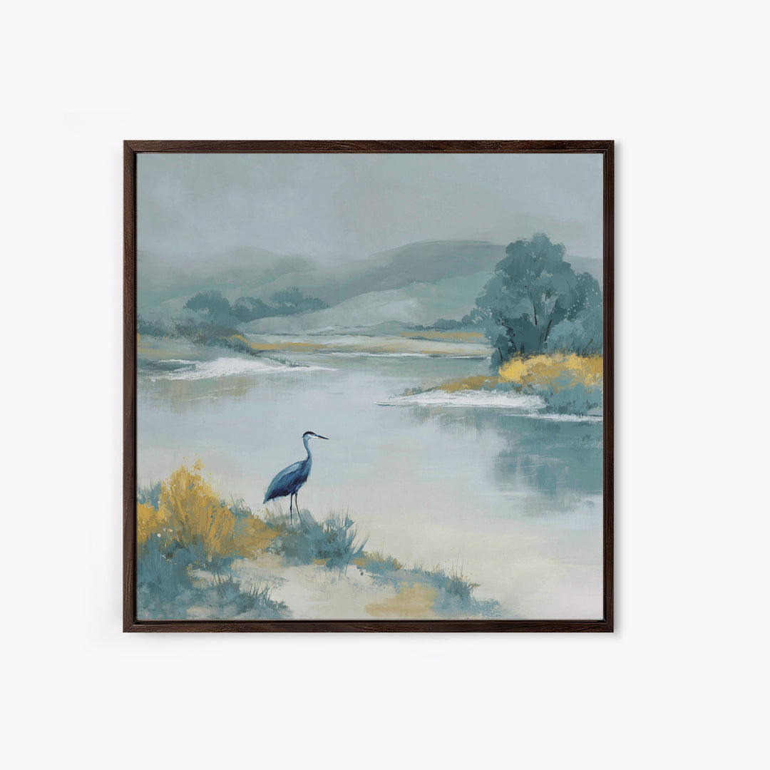 Blue Heron in Quiet Marsh Canvas Print, Waiting Room Art, Abstract, Waiting Room Decor, Fine Art, Calm, Modern Decor, WRA-1x1-60