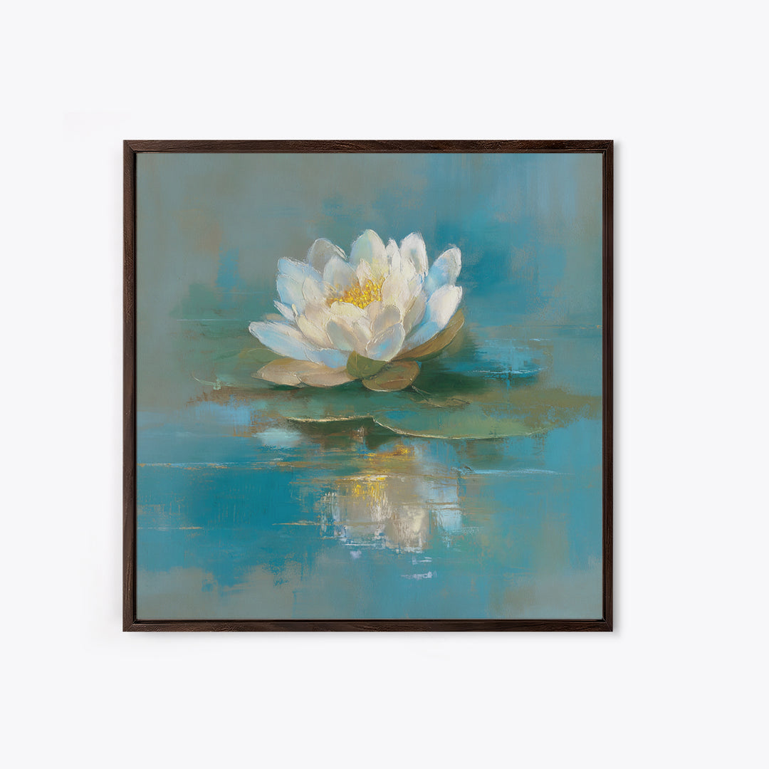 Lotus Flower on Still Water Framed Canvas Print, Waiting Room Art, Photography Print, Waiting Room Decor, Oil Painting, Calm, WRA-1x1-63