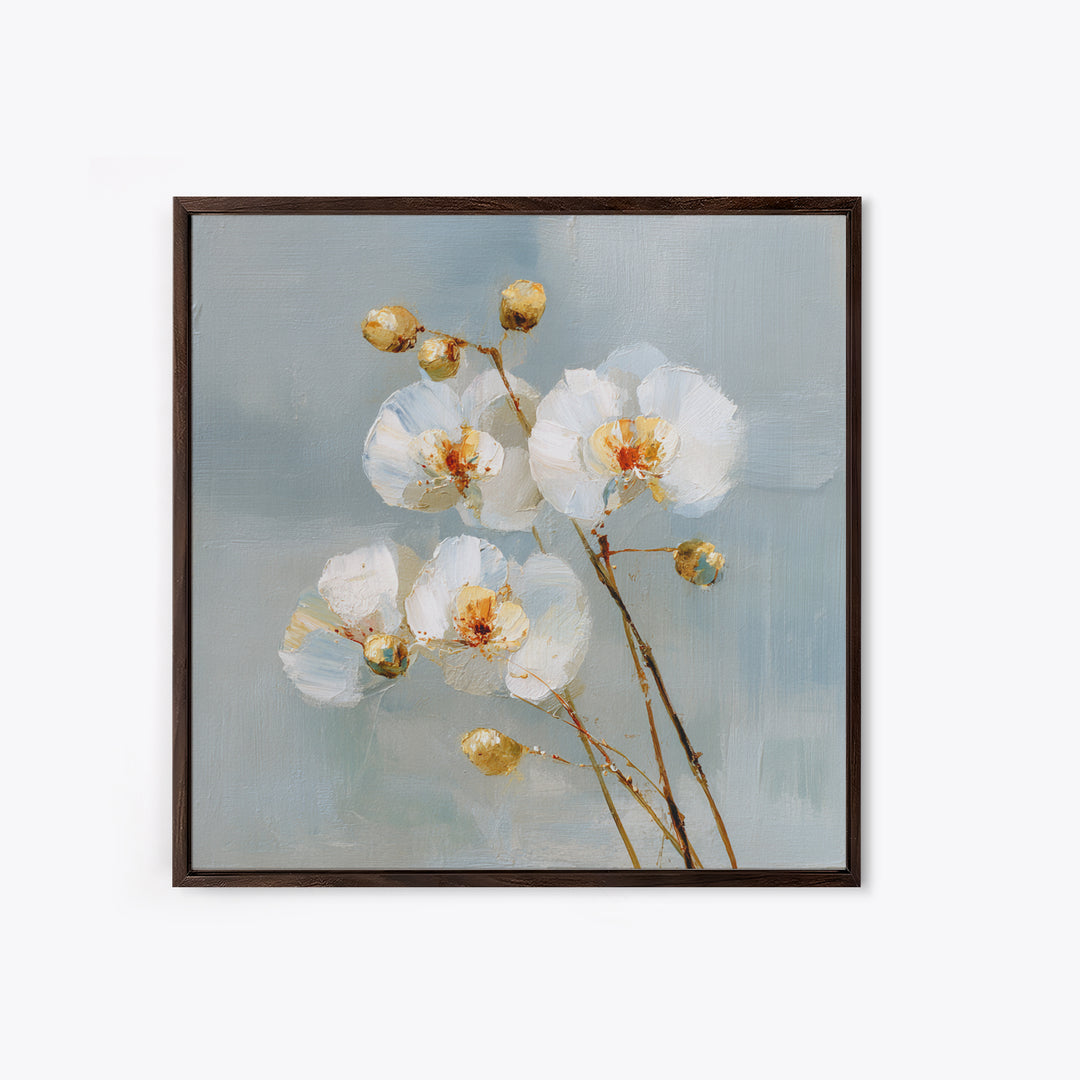 White Orchid on Light Gray Ground Framed Canvas Print, Waiting Room Art, Wall Sculpture, Waiting Room Decor, Fine Art, Calm, WRA-1x1-7
