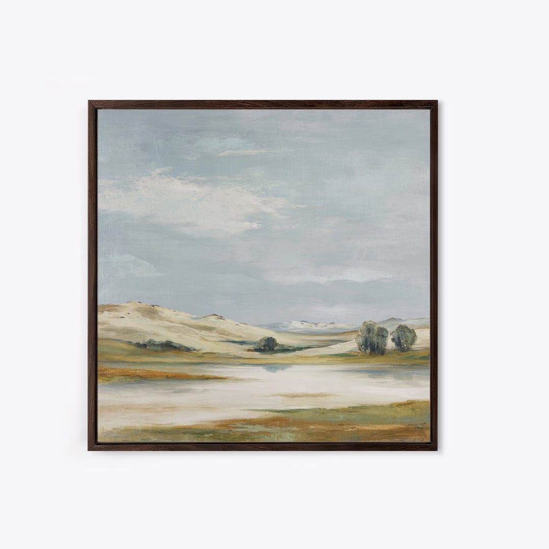 Calming Landscape with Open Sky and Gentle Framed Canvas Print, Waiting Room Art, Waiting Room Decor, Watercolor Art, Calm, WRA-1x1-73