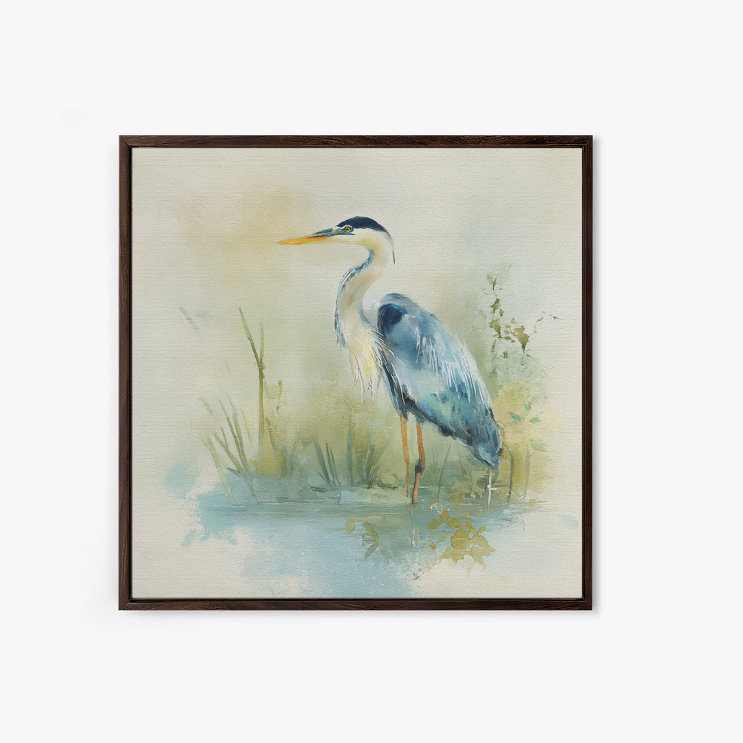 Blue Heron in Quiet Marsh Framed Canvas Print, Waiting Room Art, Therapy Office Decor, Waiting Room Decor, Abstract Art, Calm, WRA-1x1-84