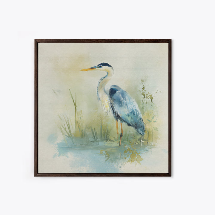 Blue Heron in Quiet Marsh Framed Canvas Print, Waiting Room Art, Therapy Office Decor, Waiting Room Decor, Abstract Art, Calm, WRA-1x1-84