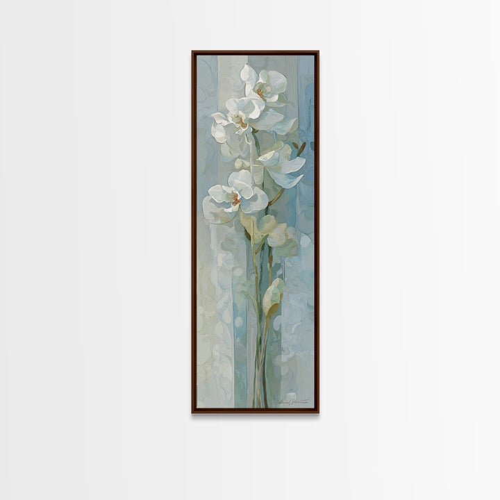 White Orchid on Light Gray Ground Framed Canvas Print, Waiting Room Art, Art, Waiting Room Decor, Fine Art, Calm, Bauhaus Print, WRA-1x3-19