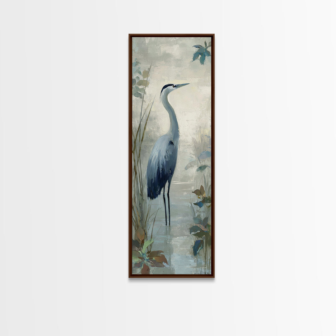 Blue Heron in Quiet Marsh Framed Canvas Print, Waiting Room Art, Art Print, Waiting Room Decor, Fine Art, Calm, Abstract Art, WRA-1x3-24
