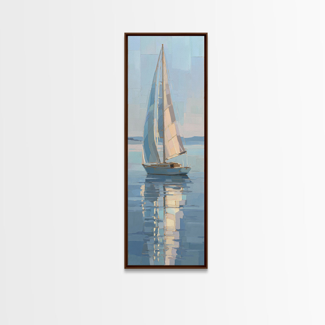Quiet Sailboat on Calm Water Canvas Print, Waiting Room Art, Wall Sculpture, Waiting Room Decor, Oil Painting, Calm, WRA-1x3-55
