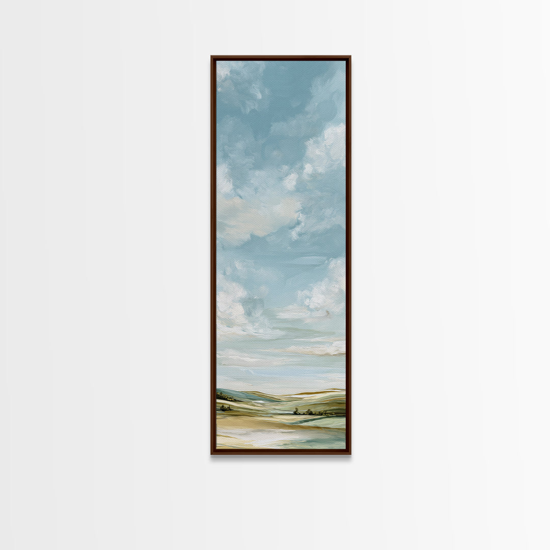 Calming Landscape with Open Sky and Gentle Framed Canvas Print, Waiting Room Art, Textured Painting, Waiting Room Decor, Calm, WRA-1x3-61
