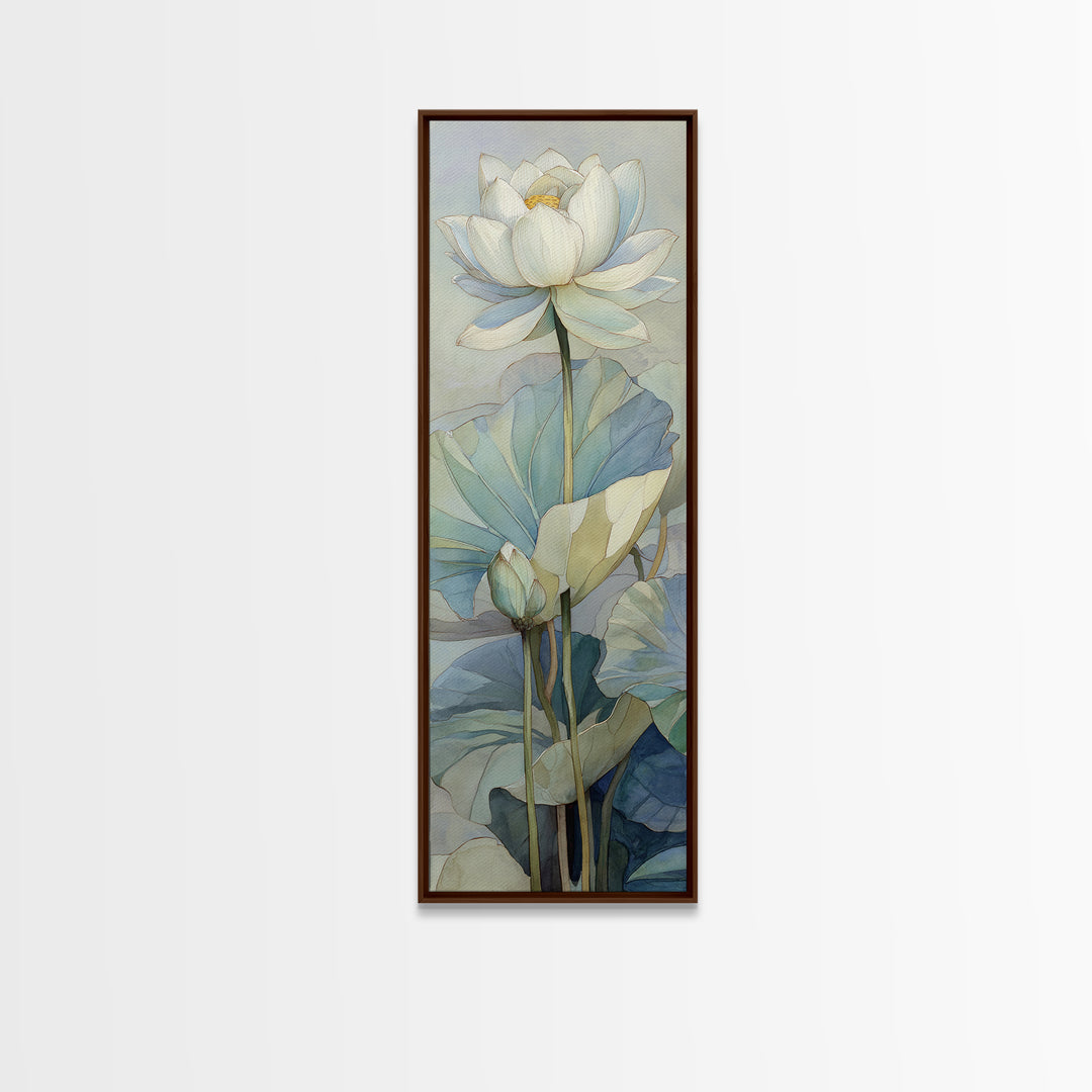 Lotus Flower on Still Water Framed Canvas Print, Waiting Room Art, Digital Art Print, Waiting Room Decor, Oil Painting, Calm, WRA-1x3-75