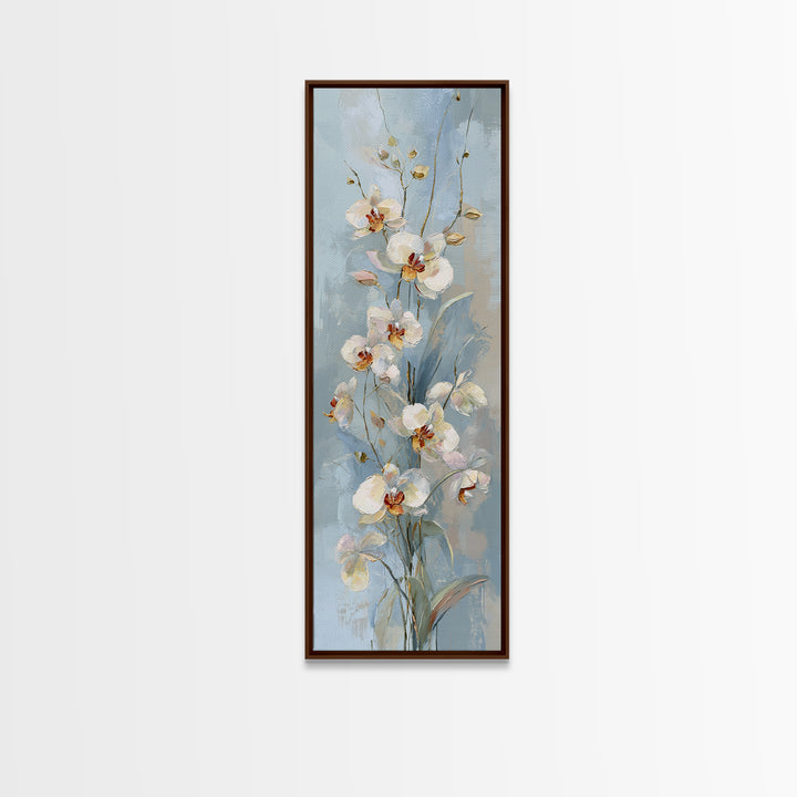 White Orchid on Light Gray Ground Framed Canvas Print, Waiting Room Art, Minimalist Art, Waiting Room Decor, Oil Painting, Calm, WRA-1x3-91
