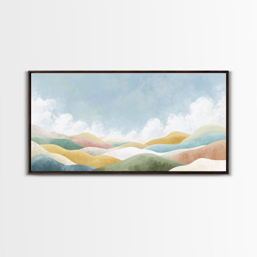 Pastel Rainbow Shapes for Pediatric Spaces Framed Canvas Print, Waiting Room Art, Fine Art Print, Waiting Room Decor, WRA-2x1-38