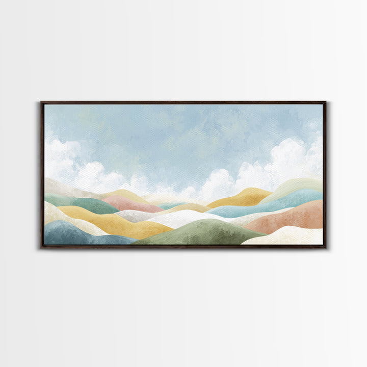 Pastel Rainbow Shapes for Pediatric Spaces Framed Canvas Print, Waiting Room Art, Fine Art Print, Waiting Room Decor, WRA-2x1-38