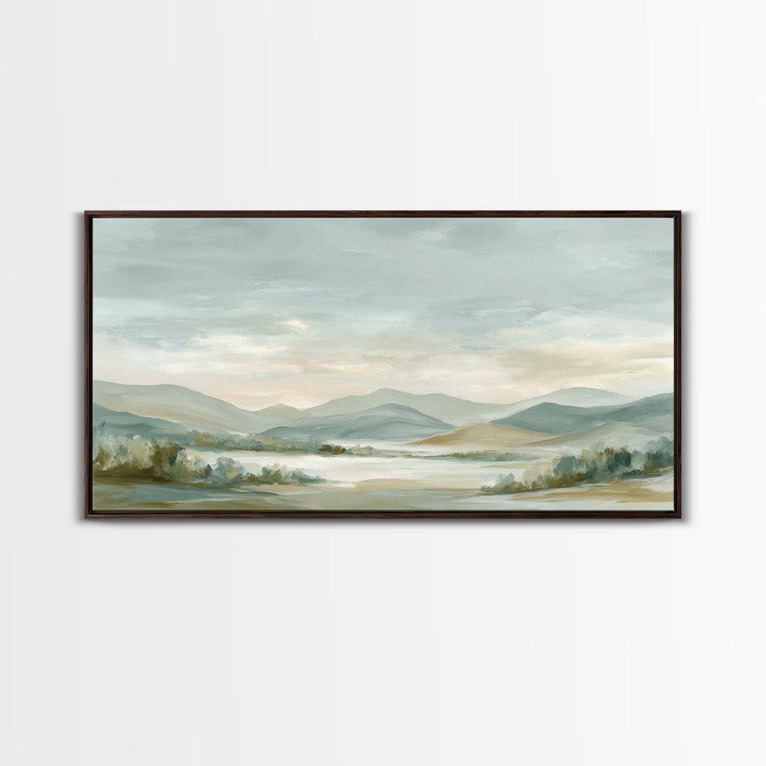 Calming Landscape with Open Sky and Gentle Framed Canvas Print, Waiting Room Art, Original Art, Waiting Room Decor, WRA-2x1-45