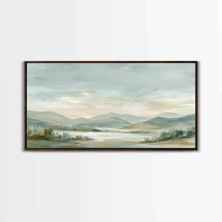 Calming Landscape with Open Sky and Gentle Framed Canvas Print, Waiting Room Art, Original Art, Waiting Room Decor, WRA-2x1-45