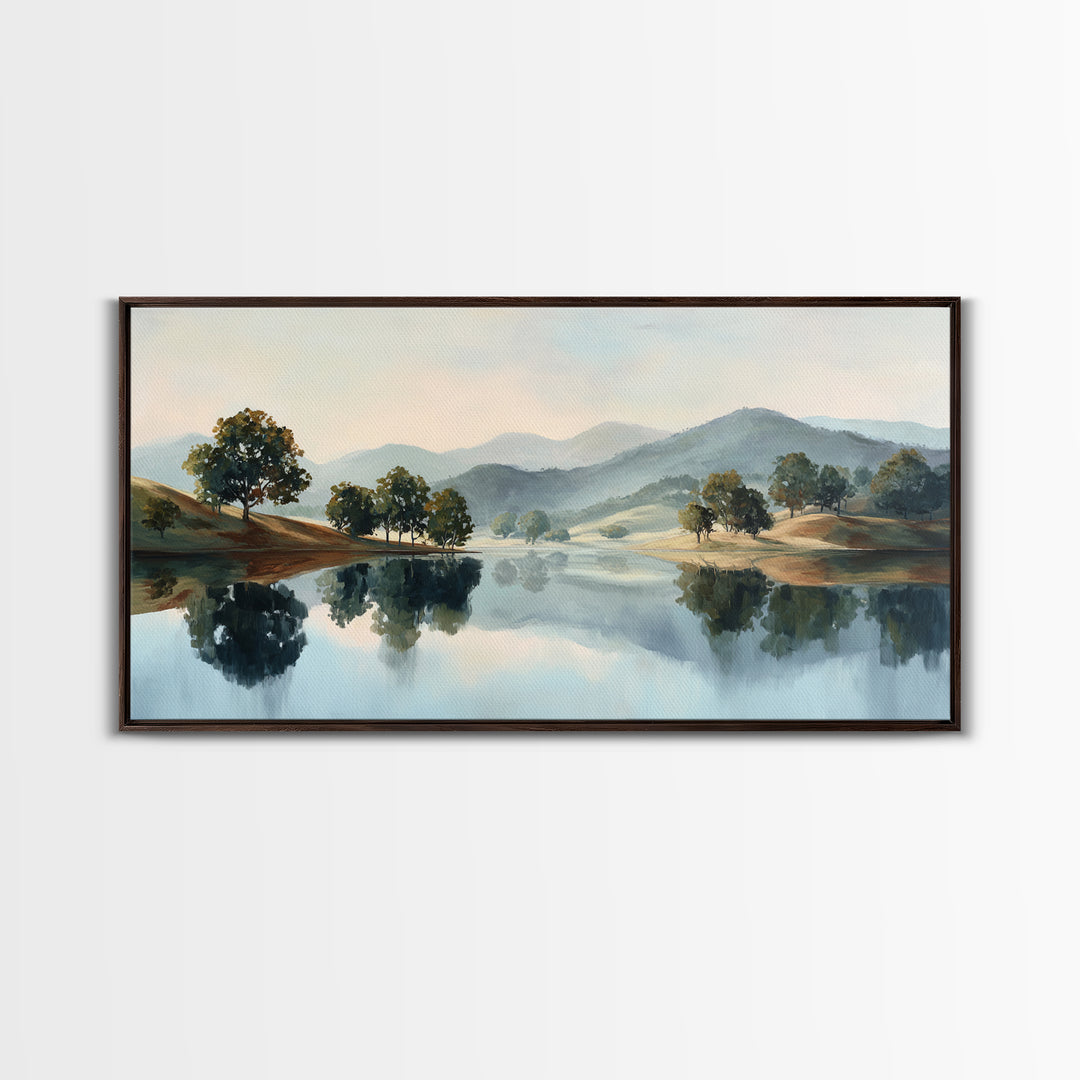 Peaceful Lake Reflection at Dawn Canvas Print, Waiting Room Art, Wall Decor, Waiting Room Decor, Calm, Minimalist Wall Art, WRA-2x1-48