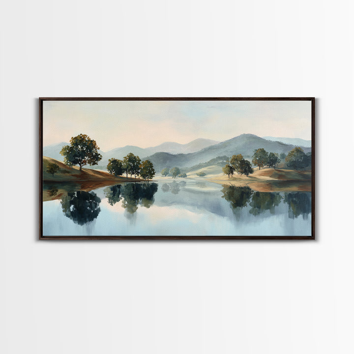 Peaceful Lake Reflection at Dawn Canvas Print, Waiting Room Art, Wall Decor, Waiting Room Decor, Calm, Minimalist Wall Art, WRA-2x1-48