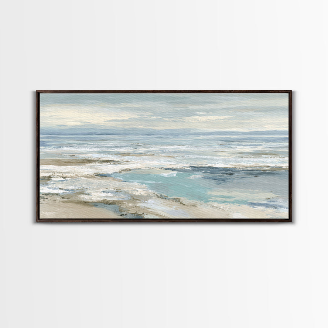 Coastal Horizon with Pale Sand and Water Framed Canvas Print, Waiting Room Art, Art, Waiting Room Decor, Fine Art, Calm, WRA-2x1-5