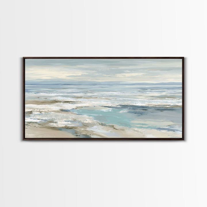 Coastal Horizon with Pale Sand and Water Framed Canvas Print, Waiting Room Art, Art, Waiting Room Decor, Fine Art, Calm, WRA-2x1-5