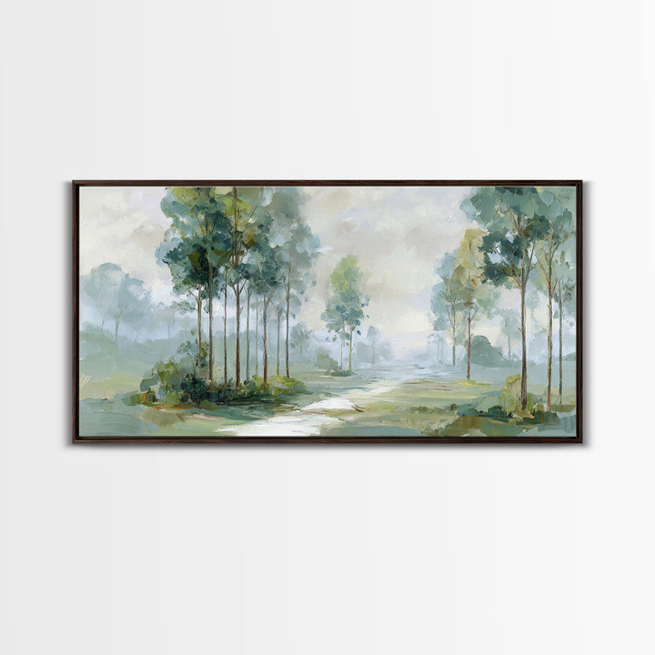 Misty Forest Path Framed Canvas Print, Waiting Room Art, Modern Art, Waiting Room Decor, Fine Art, Calm, Therapy Office Decor, WRA-2x1-55