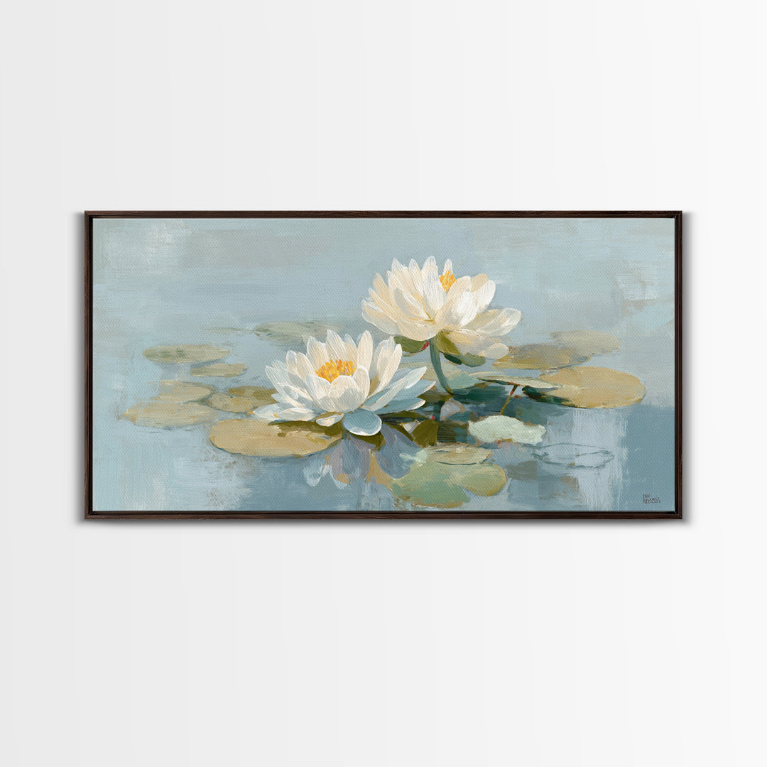 Lotus Flower on Still Water Framed Canvas Print, Waiting Room Art, Abstract, Waiting Room Decor, Watercolor Art, Calm, WRA-2x1-59