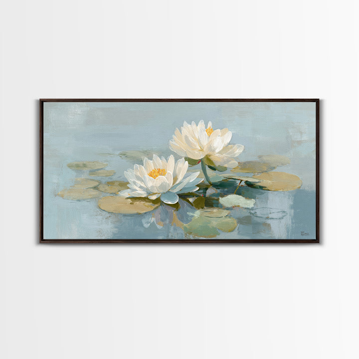 Lotus Flower on Still Water Framed Canvas Print, Waiting Room Art, Abstract, Waiting Room Decor, Watercolor Art, Calm, WRA-2x1-59