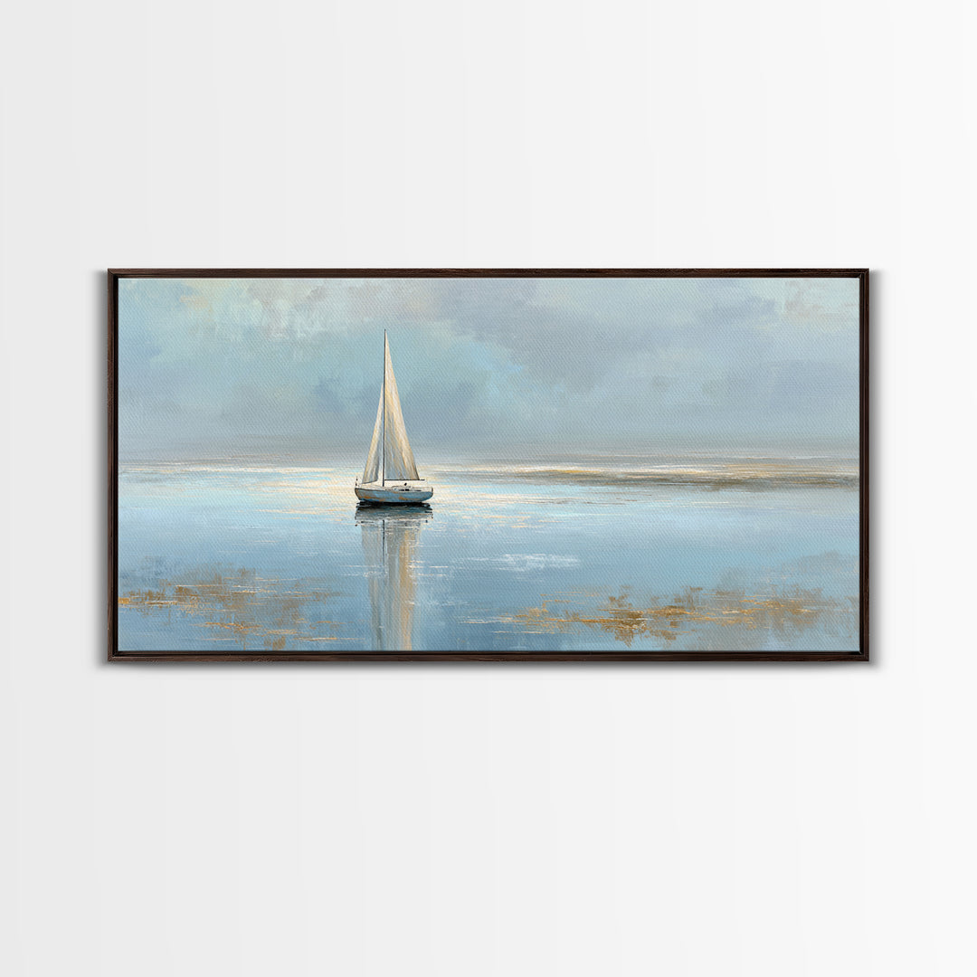 Quiet Sailboat on Calm Water Canvas Print, Waiting Room Art, Minimalist Wall Art, Waiting Room Decor, Fine Art, Calm, WRA-2x1-63