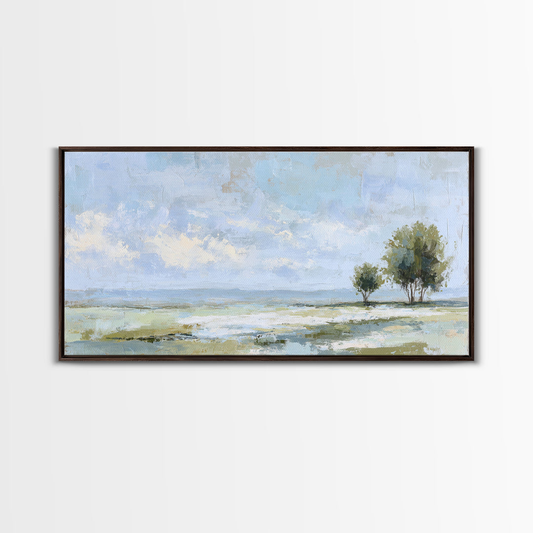 Open Field with Distant Tree Framed Canvas Print, Waiting Room Art, Dental Art, Waiting Room Decor, Fine Art, Calm, WRA-2x1-67